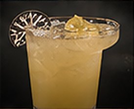 A margarita with a lemon wheel